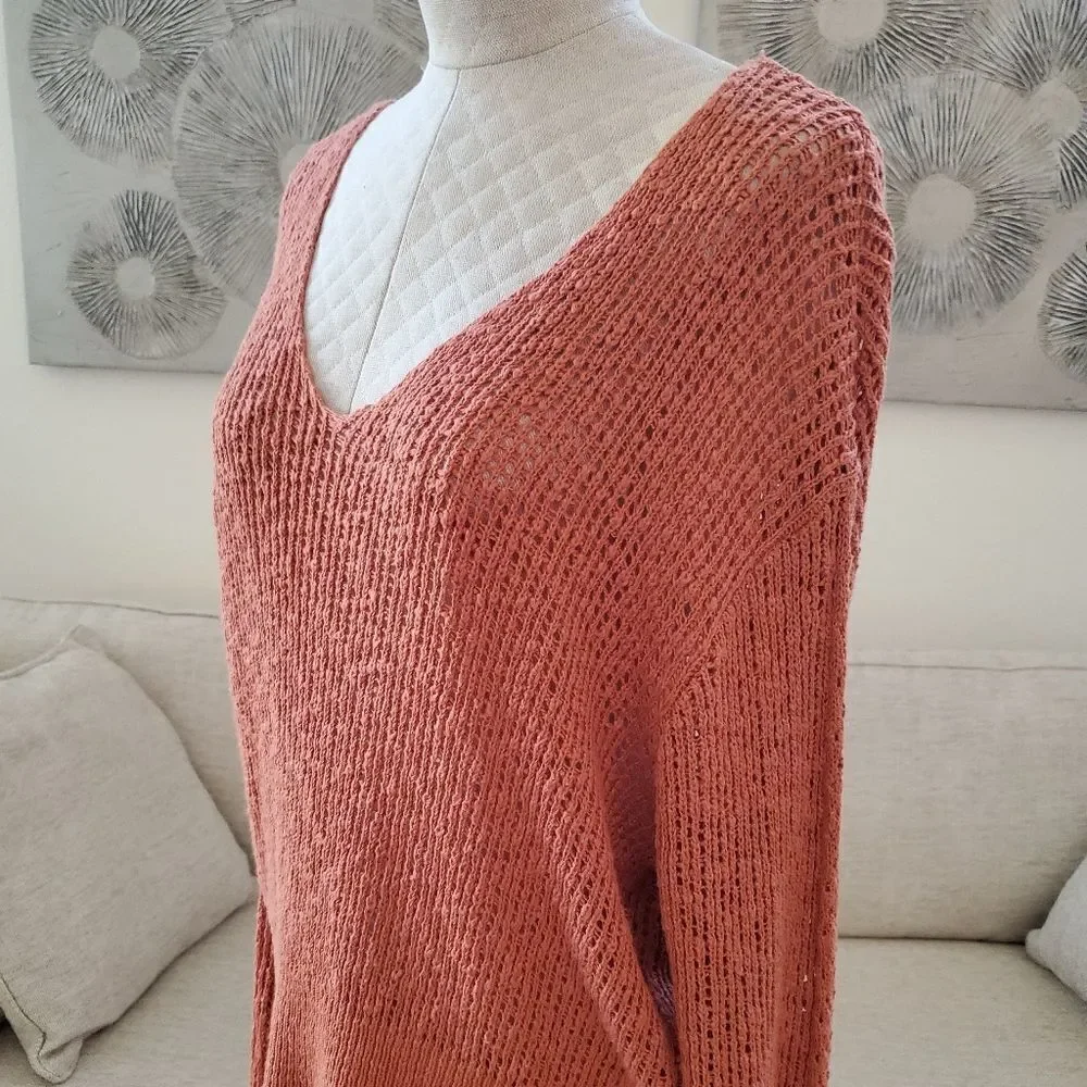 Billabong 'Feel the Breeze' Open Knit Crochet Sweater: size Large in Orange - Picture 7 of 12